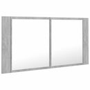 badeværelsesskab m. spejl og LED-lys 90x12x45 cm akryl betongrå
