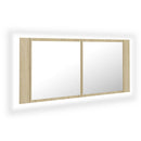 badeværelsesskab m. spejl og LED-lys 100x12x45 akryl sonoma-eg