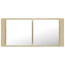 badeværelsesskab m. spejl og LED-lys 100x12x45 akryl sonoma-eg