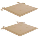 havestole med beige hynder 2 stk. massivt teaktræ