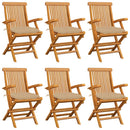 havestole med beige hynder 6 stk. massivt teaktræ