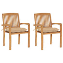 havestole 2 stk. med beige hynder massivt teaktræ