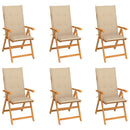 havestole 6 stk. med beige hynder massivt teaktræ