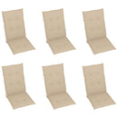havestole 6 stk. med beige hynder massivt teaktræ