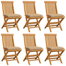 havestole med beige hynder 6 stk. massivt teaktræ