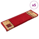 selvklæbende trappemåtter 5 stk. 65x21x4 cm rød