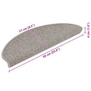 selvklæbende trappemåtter 15 stk. 65x21x4 cm sisal-look sølv