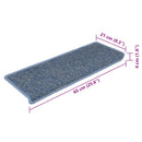 selvklæbende trappemåtter 15 stk. 65x21x4 cm sisal-look blå
