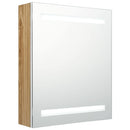 badeværelsesskab med spejl + LED-lys 50x14x60 cm egetræ og hvid