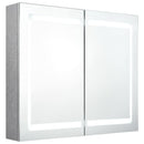 badeværelsesskab med spejl + LED-lys 80x12x68 cm betongrå