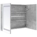 badeværelsesskab med spejl + LED-lys 80x12x68 cm betongrå