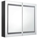 badeværelsesskab med spejl + LED-lys 80x12x68 cm skinnende sort