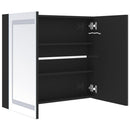 badeværelsesskab med spejl + LED-lys 80x12x68 cm skinnende sort