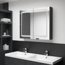 badeværelsesskab med spejl + LED-lys 80x12x68 cm skinnende sort