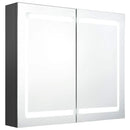 badeværelsesskab med spejl + LED-lys 80x12x68 cm grå