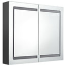 badeværelsesskab med spejl + LED-lys 80x12x68 cm grå