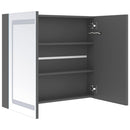 badeværelsesskab med spejl + LED-lys 80x12x68 cm grå