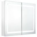 badeværelsesskab med spejl + LED-lys 80x12x68 cm skinnende hvid
