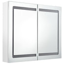 badeværelsesskab med spejl + LED-lys 80x12x68 cm skinnende hvid
