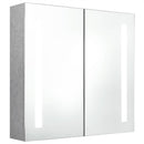 badeværelsesskab med spejl + LED-lys 62x14x60 cm betongrå
