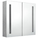 badeværelsesskab med spejl + LED-lys 62x14x60 cm betongrå
