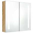 badeværelsesskab med spejl + LED-lys 62x14x60 cm hvid og egetræ