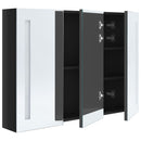 badeværelsesskab med spejl + LED-lys 89x14x62 cm skinnende sort