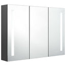 badeværelsesskab med spejl + LED-lys 89x14x62 cm grå