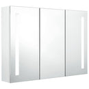 badeværelsesskab med spejl + LED-lys 89x14x62 cm skinnende hvid