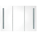 badeværelsesskab med spejl + LED-lys 89x14x62 cm skinnende hvid