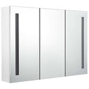 badeværelsesskab med spejl + LED-lys 89x14x62 cm skinnende hvid