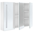 badeværelsesskab med spejl + LED-lys 89x14x62 cm skinnende hvid