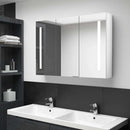 badeværelsesskab med spejl + LED-lys 89x14x62 cm skinnende hvid