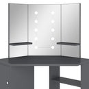 toiletbord til hjørne med LED-lys 111x54x141,5 cm grå
