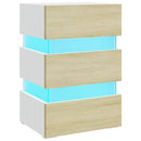sengebord med LED 45x35x67 cm konstrueret træ hvid og sonoma-eg
