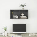 væghængt tv-bord 37x37x72 cm konstrueret træ grå højglans