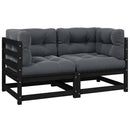 2-personers havesofa med hynder massivt fyrretræ sort