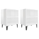 sengeborde 2 stk. med metalben 40x30x50 cm hvid højglans