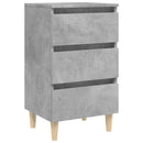 sengeskabe m. massive træben 2 stk. 40x35x69 cm betongrå