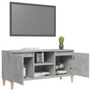 tv-bord med massive træben 103,5x35x50 cm betongrå