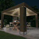 pavillon med dobbelt tag og LED-lyskæder 3x3x2,7 m gråbrun