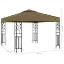 pavillon med LED-lyskæder 3x3 m gråbrun