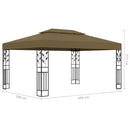 pavillon med dobbelt tag og LED-lyskæder 3x4 m gråbrun