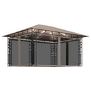 pavillon med myggenet + LED-lyskæder 4x3x2,73 m gråbrun
