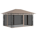 pavillon med myggenet + LED-lyskæder 4x3x2,73 m gråbrun
