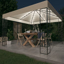 pavillon med LED-lyskæder 3x3 m stof cremefarvet