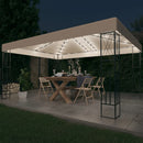 pavillon med LED-lyskæder 3x4 m stof cremefarvet