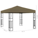 pavillon med LED-lyskæder 3x3 m stof gråbrun