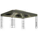 pavillon med LED-lyskæder 3x4 m stof gråbrun