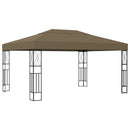 pavillon med LED-lyskæder 3x4 m stof gråbrun
